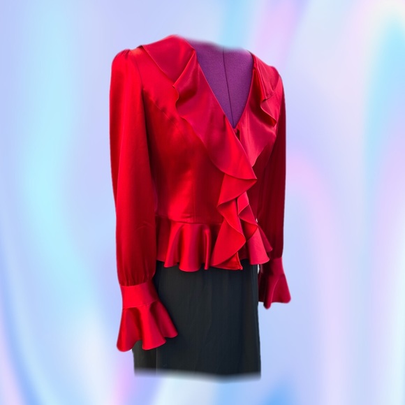 Ruffled 100% Silk Button-Front Long Sleeve Top - Picture 5 of 5